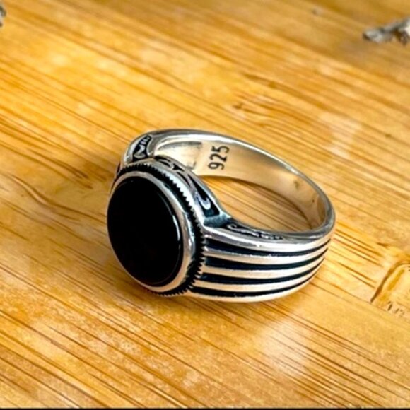 925 Sterling Silver Men's Rings With Natural Onyx - Picture 8 of 9